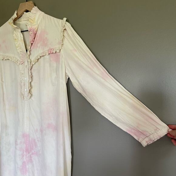 Raquel Allegra Luna Ruffle Midi Dress Large Tie Dye Pink Victorian Ruffle Collar - Picture 11 of 16